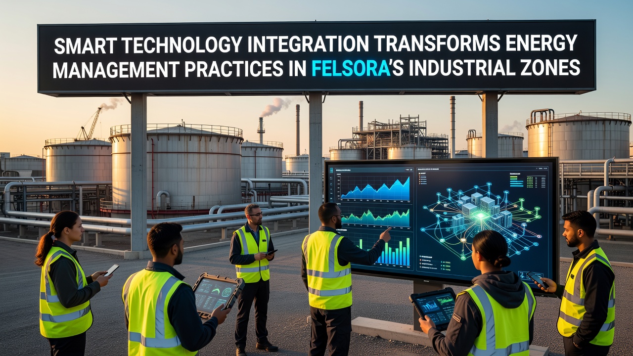 Control room displaying real-time analytics from smart energy systems in a Felsora factory